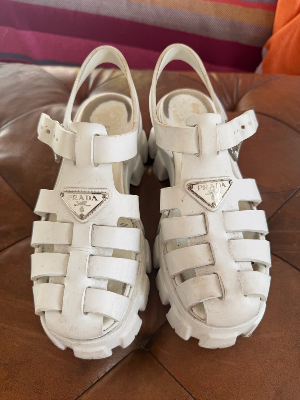 Prada White Lug-Sole Fisherman Sandals